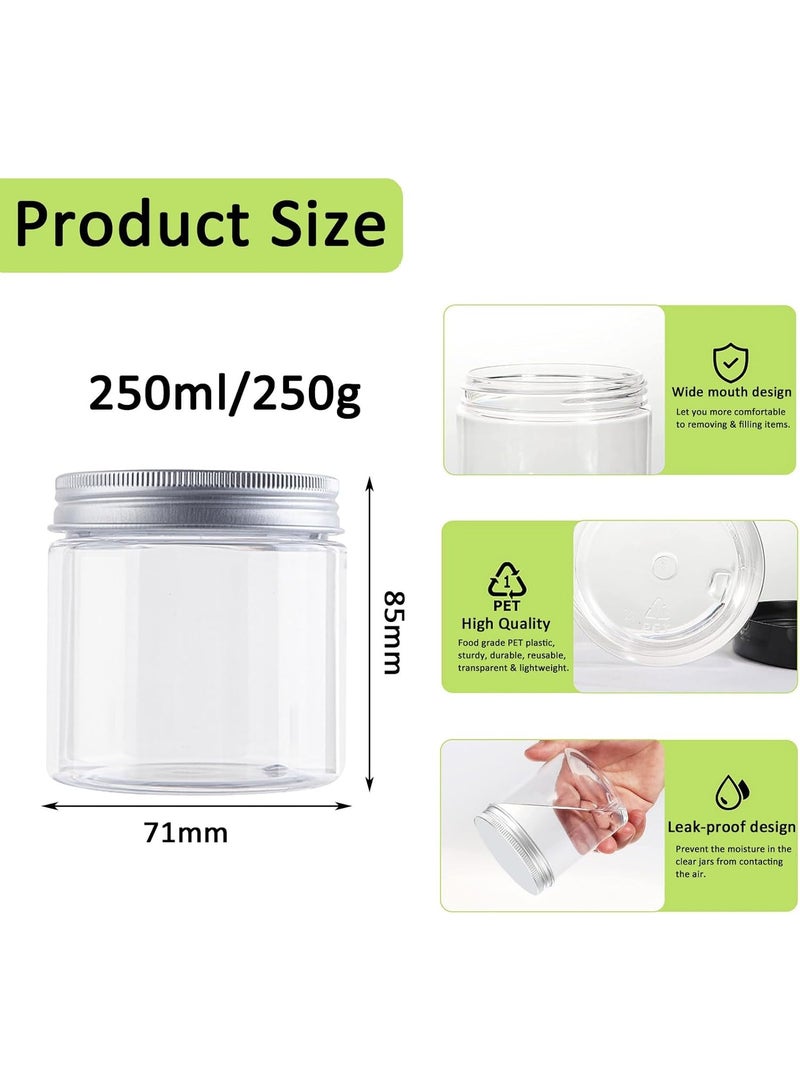 6Pcs زجاجات PET شفافة فارغة شفافة بغطاء من الألومنيوم الملولب 250 مل من عبوات بلاستيكية صغيرة قابلة لإعادة التعبئة لعيّنة من مساحيق الزيوت العطرية كريمات ومراهم المكياج - Image 2